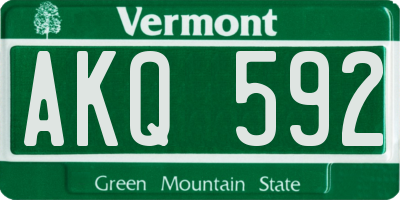 VT license plate AKQ592