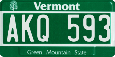 VT license plate AKQ593