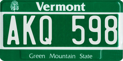 VT license plate AKQ598