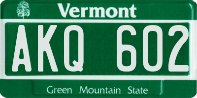 VT license plate AKQ602