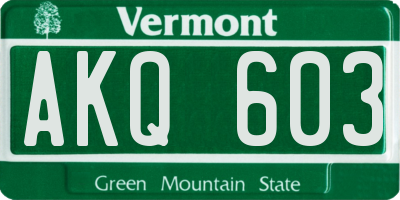 VT license plate AKQ603