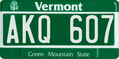 VT license plate AKQ607