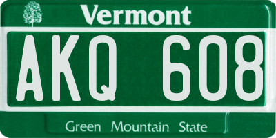 VT license plate AKQ608