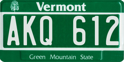 VT license plate AKQ612