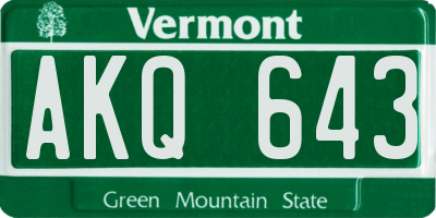 VT license plate AKQ643