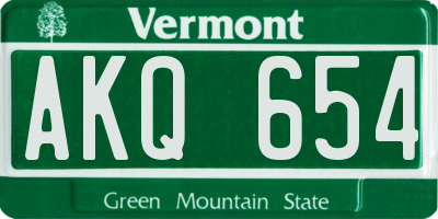 VT license plate AKQ654