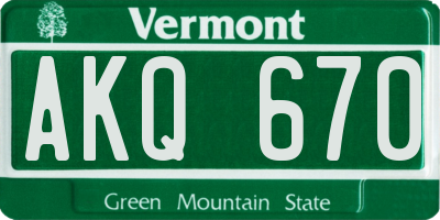 VT license plate AKQ670