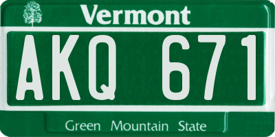 VT license plate AKQ671