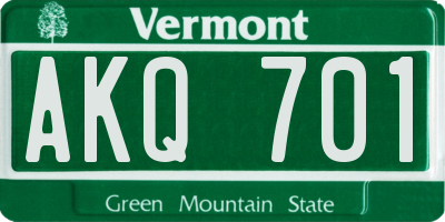 VT license plate AKQ701