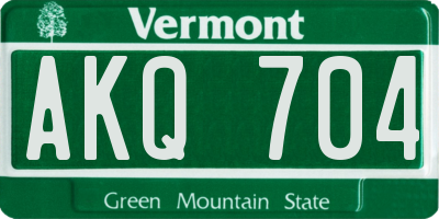 VT license plate AKQ704