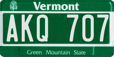 VT license plate AKQ707
