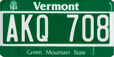 VT license plate AKQ708