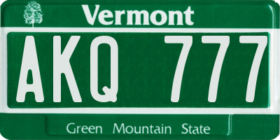 VT license plate AKQ777