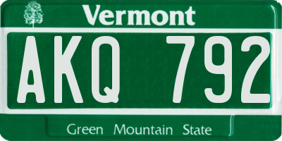VT license plate AKQ792