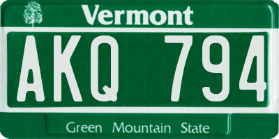 VT license plate AKQ794
