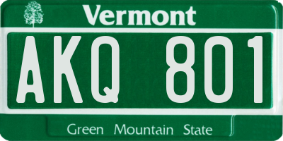 VT license plate AKQ801