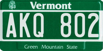 VT license plate AKQ802