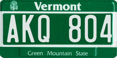 VT license plate AKQ804