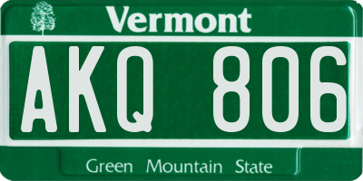 VT license plate AKQ806