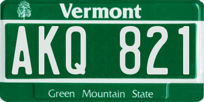 VT license plate AKQ821