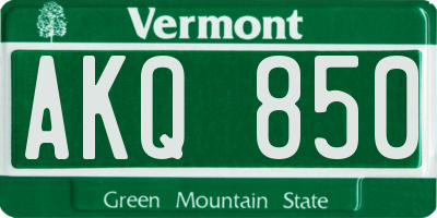 VT license plate AKQ850