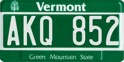VT license plate AKQ852