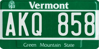 VT license plate AKQ858