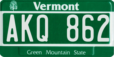 VT license plate AKQ862