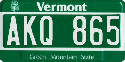 VT license plate AKQ865