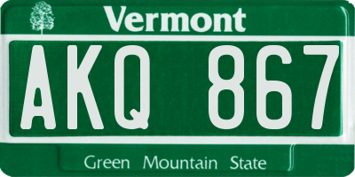 VT license plate AKQ867