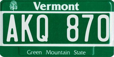 VT license plate AKQ870