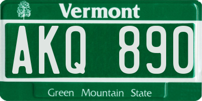 VT license plate AKQ890