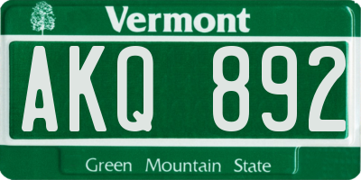 VT license plate AKQ892