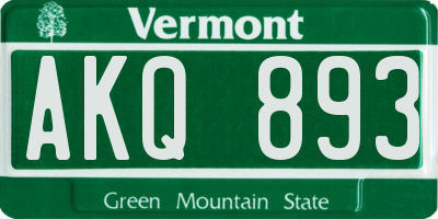 VT license plate AKQ893