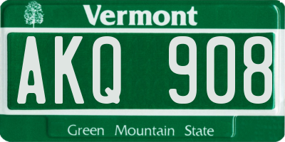 VT license plate AKQ908