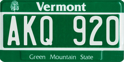 VT license plate AKQ920