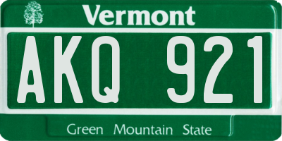 VT license plate AKQ921