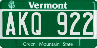 VT license plate AKQ922