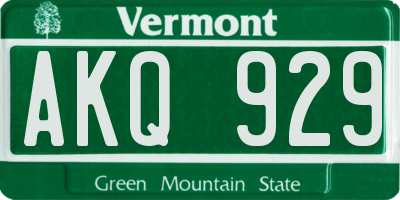 VT license plate AKQ929