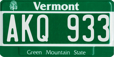 VT license plate AKQ933