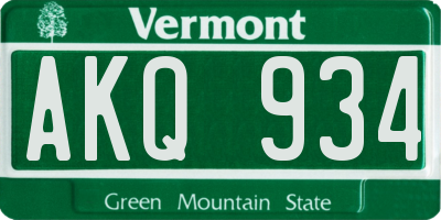 VT license plate AKQ934