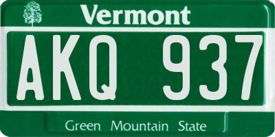VT license plate AKQ937