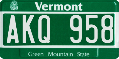 VT license plate AKQ958