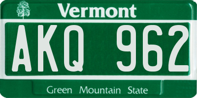 VT license plate AKQ962
