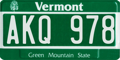 VT license plate AKQ978