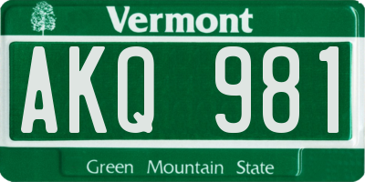 VT license plate AKQ981