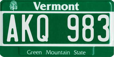 VT license plate AKQ983