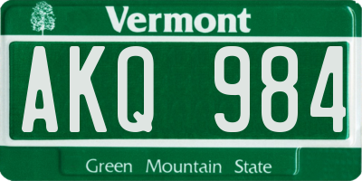 VT license plate AKQ984