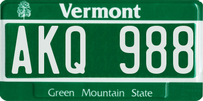 VT license plate AKQ988