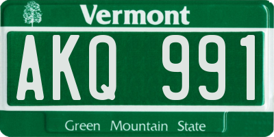 VT license plate AKQ991